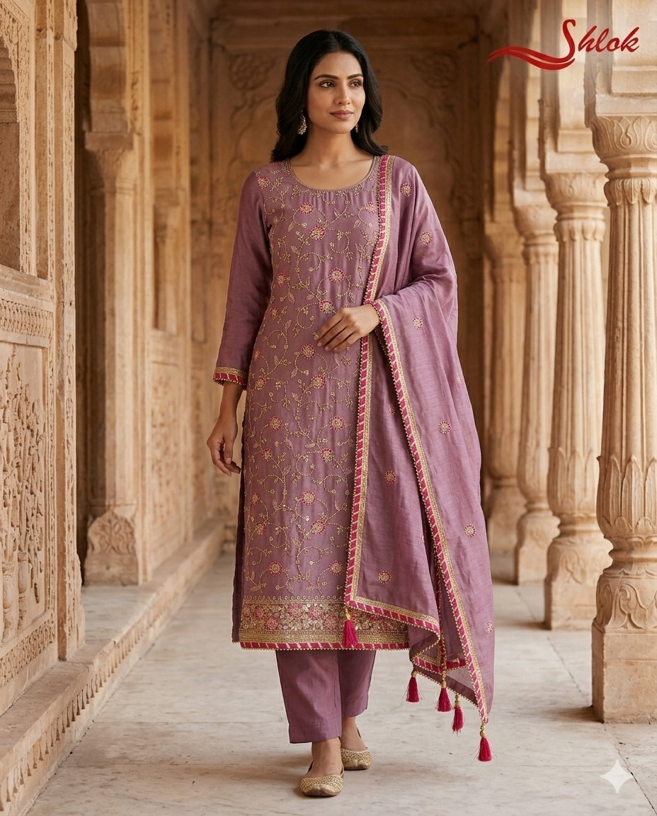 Premium Vichitra Silk Jamal Embroidered Suit Set