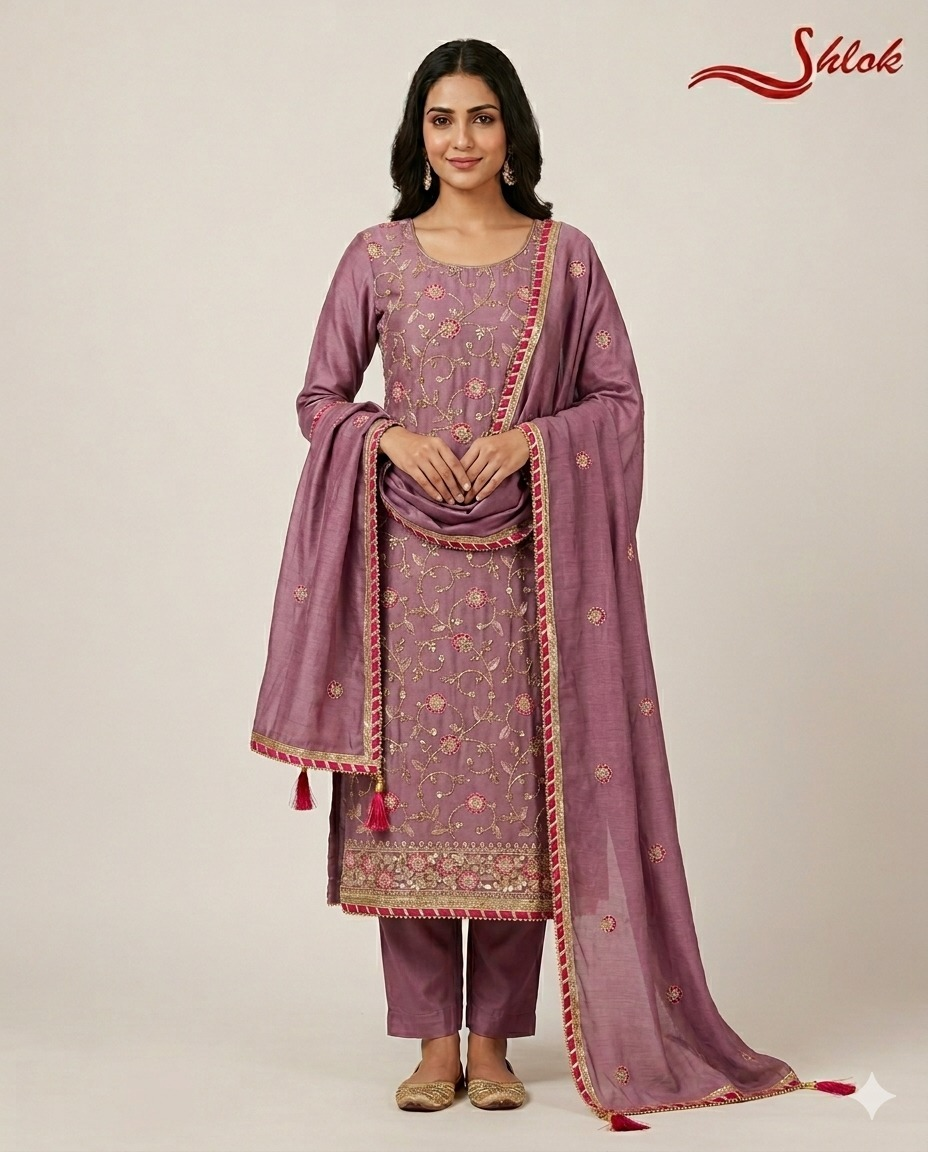 Premium Vichitra Silk Jamal Embroidered Suit Set