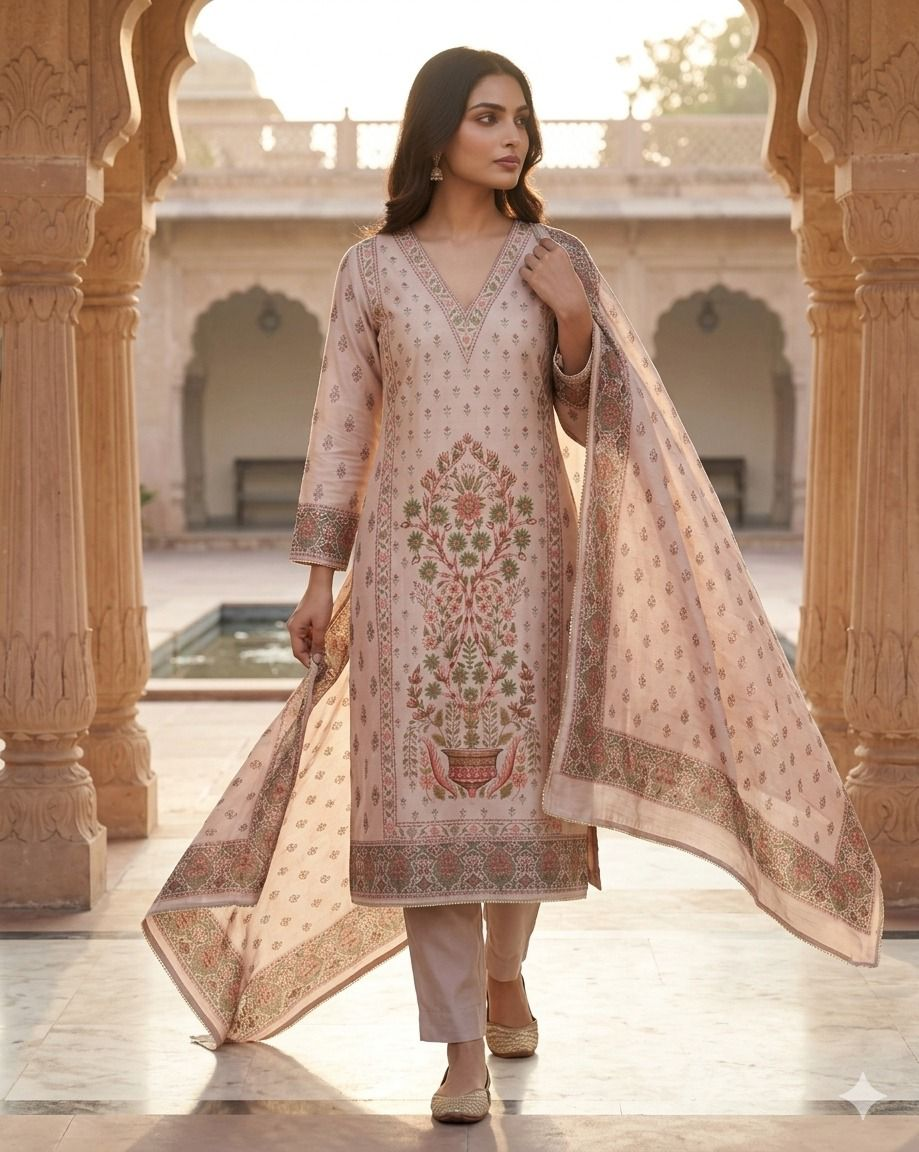 Premium Banarasi Silk French Knot Embroidered Suit Set
